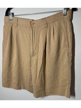 Jamaican Jaxx Mens 32 Tan 100% Silk Pleated Shorts Resort Tropical Casual Airy